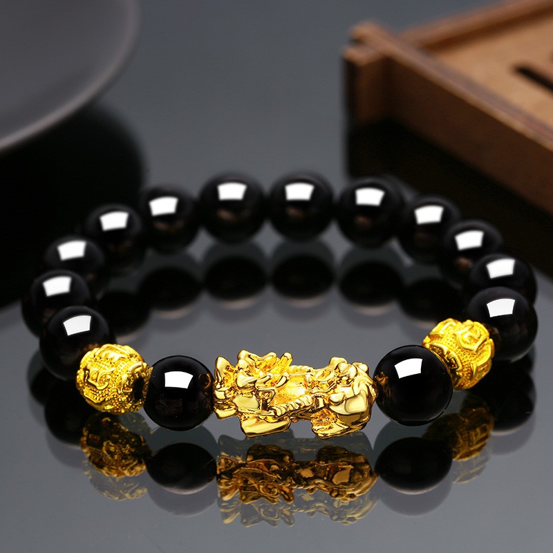 Vietnam Shakin Bracelet Black Obsidian Male Couple Strings 3D Hard Fashion Crystal Jewelry For A Long Time