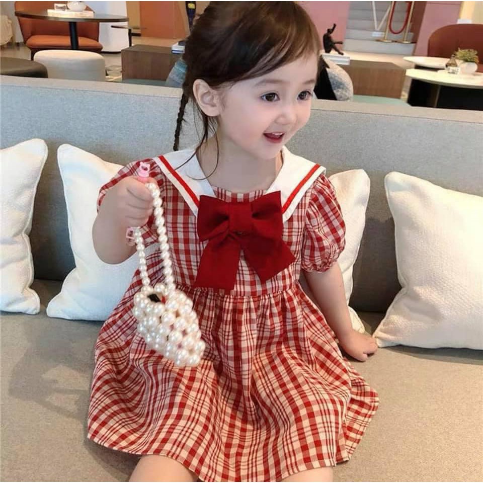 Váy đầm cho bé gái kẻ caro thắt nơ dễ thương chất thô mềm điệu đà xinh xắn cho bé yêu JIMADO AA1756