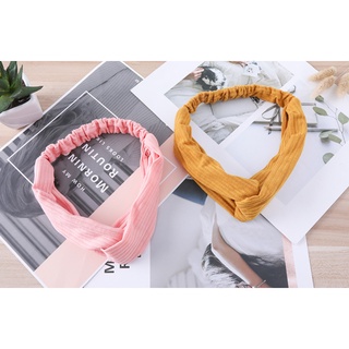 Băng đô dệt kim kiểu mới, băng đô trang điểm sọc cotton co giãn thiết kế thắt nút cho phái nữ - A37