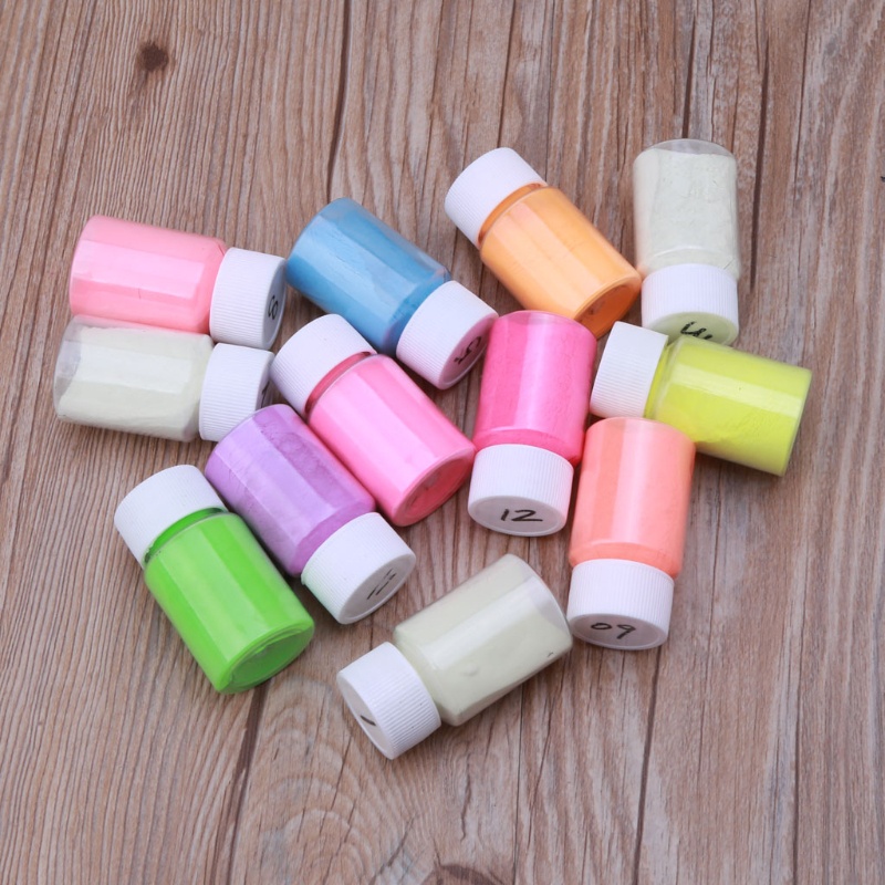 Set 12 Lọ Bột Dạ Quang Nhiều Màu Sắc Dùng Để Trang Trí Nghệ Thuật