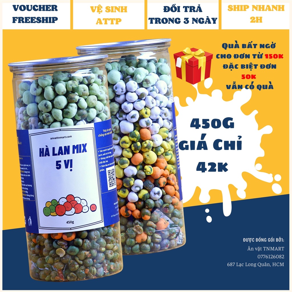 Đậu hà lan mix 5 vị 450g đóng lon PET - Ăn vặt ngon rẽ Tnmart