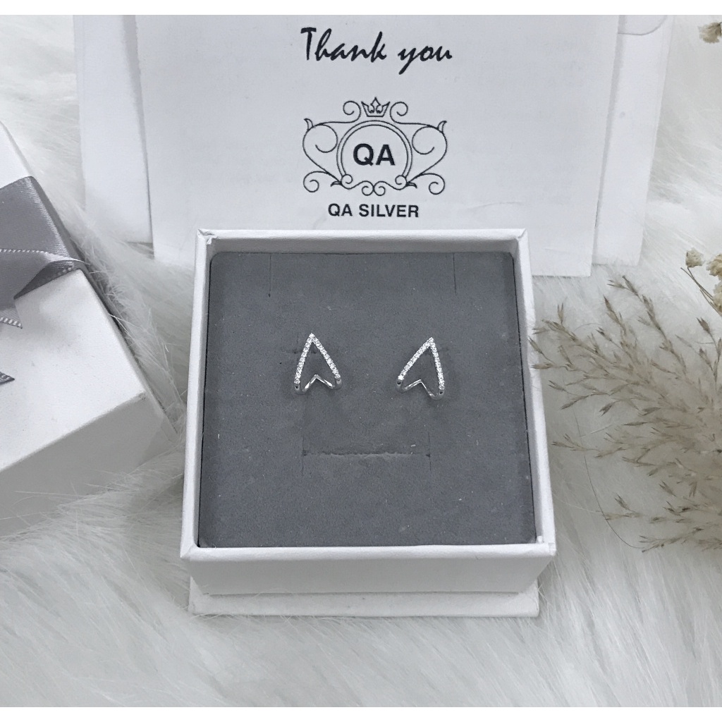 Bông tai bạc 925 trái tim khuyên tai nữ đính đá kẹp vành S925 HEART QA SILVER Earrings EA220503