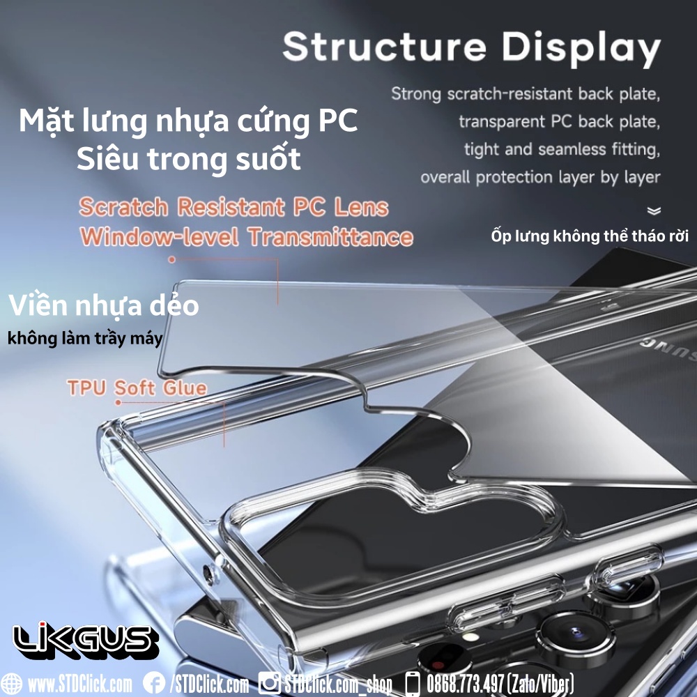 ỐP LƯNG SAMSUNG GALAXY S22 5G - S22 PLUS 5G - S22 ULTRA 5G LIKGUS LƯNG CỨNG TRONG VIỀN DẺO CHÍNH HÃNG