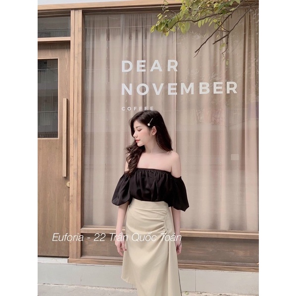 Áo trễ vai tay bồng chất tơ cực xinh , nhiều màu