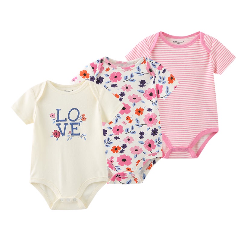 Set 3 áo liền quần vải cotton mỏng thời trang mùa hè dành cho trẻ sơ sinh