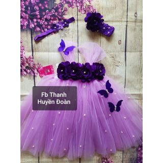 Váy tutu công chúa bé gái tím nhạt hoa tím đậm