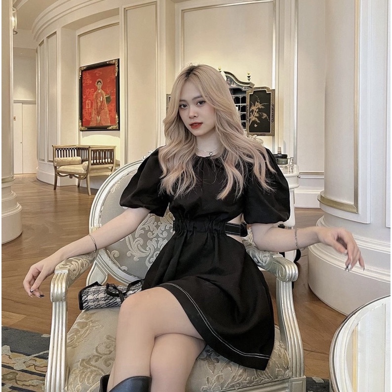 ENNY DRESS - ĐẦM ĐEN XOÈ CUT OUT LƯNG