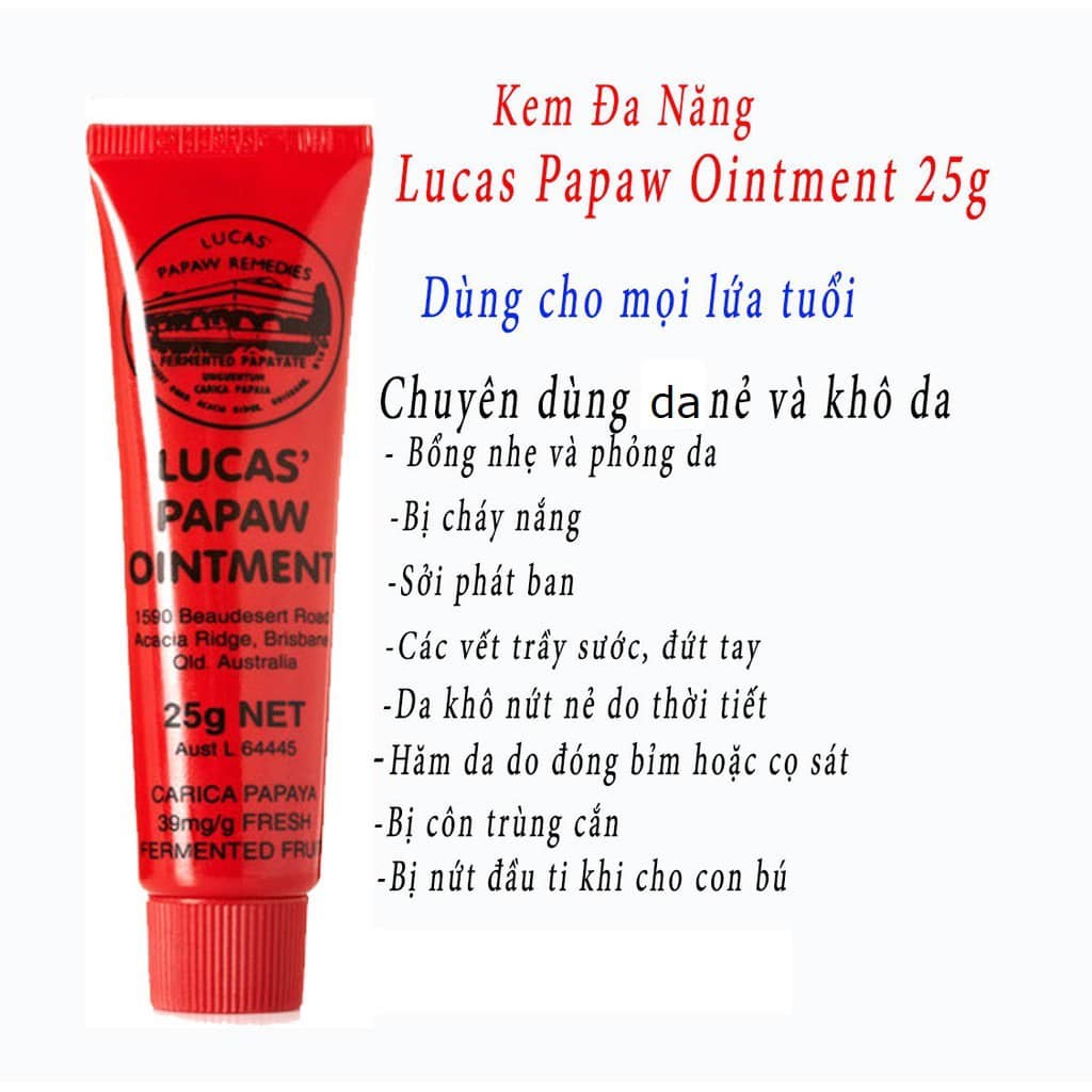 Kem đa năng Lucas' Papaw Ointment đu đủ của Úc 25g, kem bôi nẻ, hăm tã, phỏng da, dị ứng...