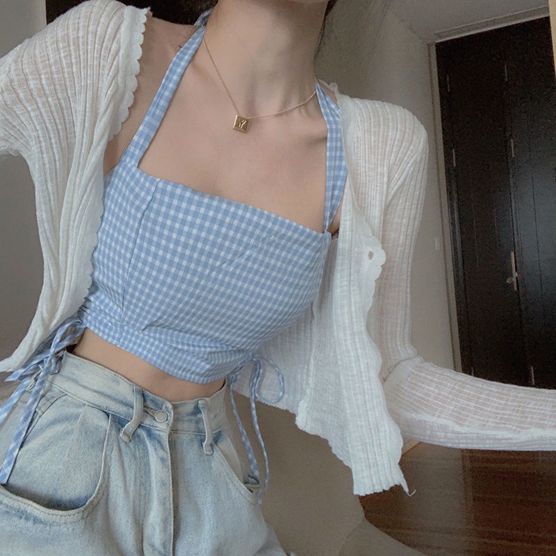 Áo Khoác Cardigan Mỏng Chống Nắng Kèm Đầm Hai Dây Thời Trang Mùa Hè Cho Nữ