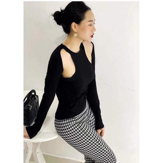 Áo thun dài tay bodysuit khoét vai kiểu dáng sexy