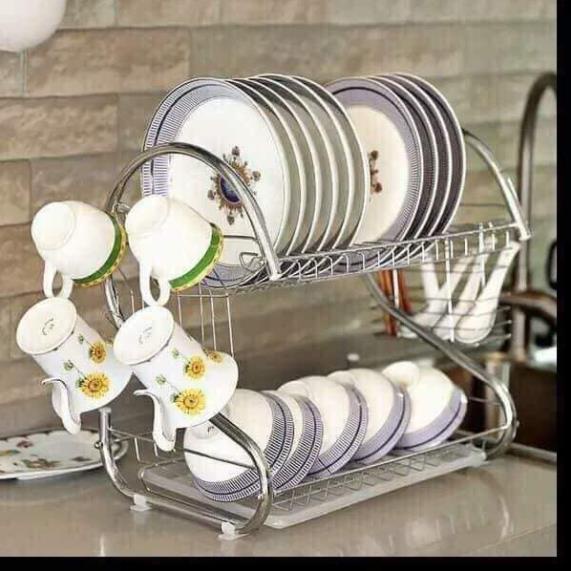 Giá kệ để chén bát inox 2 tầng cao cấp có khay hứng nước thông minh ( tuyển khách sỉ)