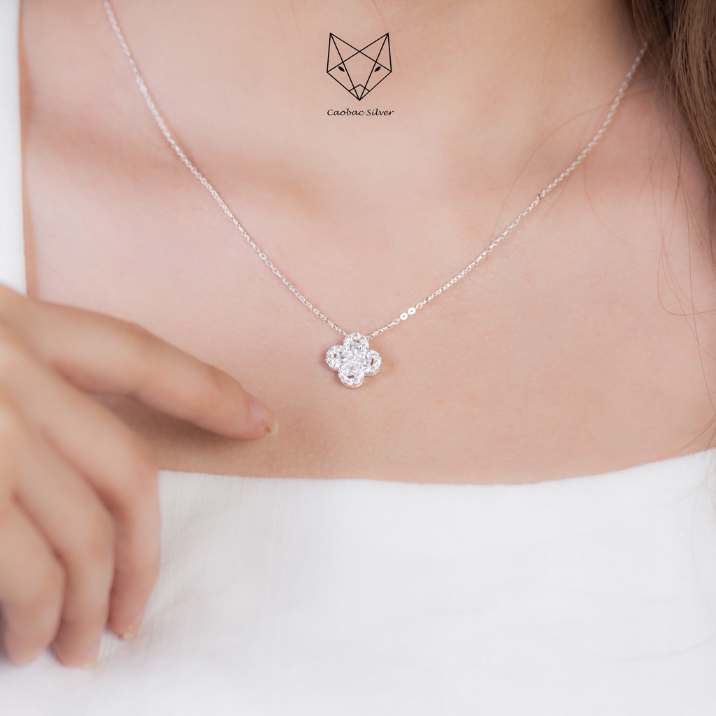 Dây Chuyên Bạc Ta CaoBac Silver Bốn Lá Nạm Đá May Mắn Cho Bạn Nữ Xinh Xắn Đáng Yêu