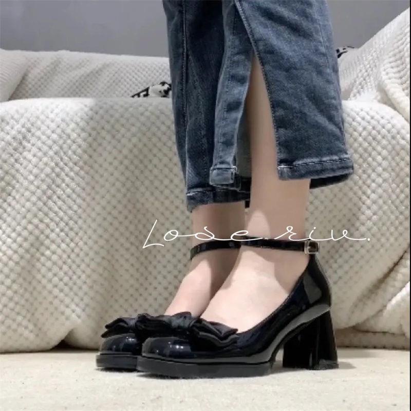 Giày Cao Gót 2022 Bằng Da Bóng Đính Nơ Phong Cách Pháp Thời Trang Mùa Hè Cho Nữ