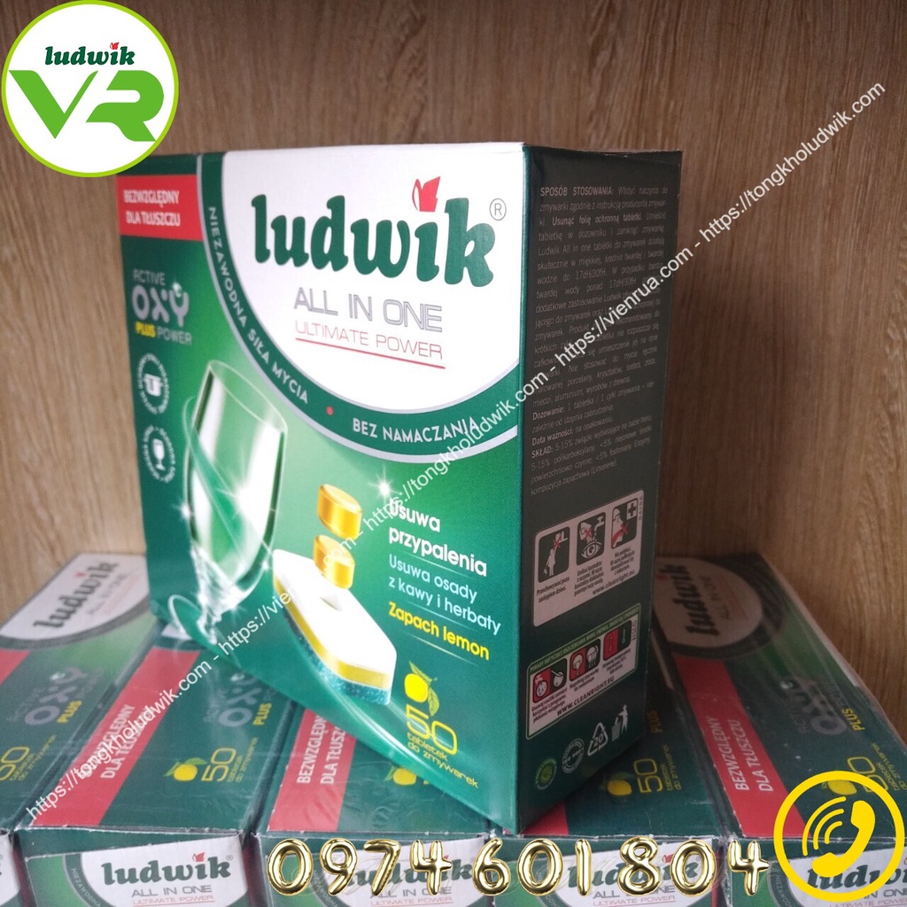 Viên Rửa Chén Bát Ludwik All In One Hộp 50 Viên Loại Bỏ Vết Bẩn Hương Chanh Tự Nhiên