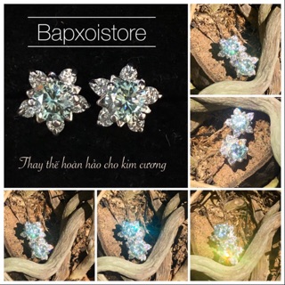 Bông tai kim cương nhẫn bạc Moissanite 4,0 ly xanh dương bạc mạ bạch kim SIÊU RẺ BỀN ĐẸP HƠN KIM CƯƠNG