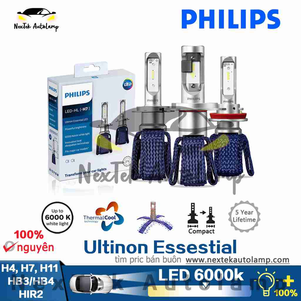 Philips Ultinon Essential LED H4 H7 H8 H11 H16 HB3 HB4 HIR2 Đèn Pha ô Tô Đèn Sương Mù 6000K (1 Bóng đèn)