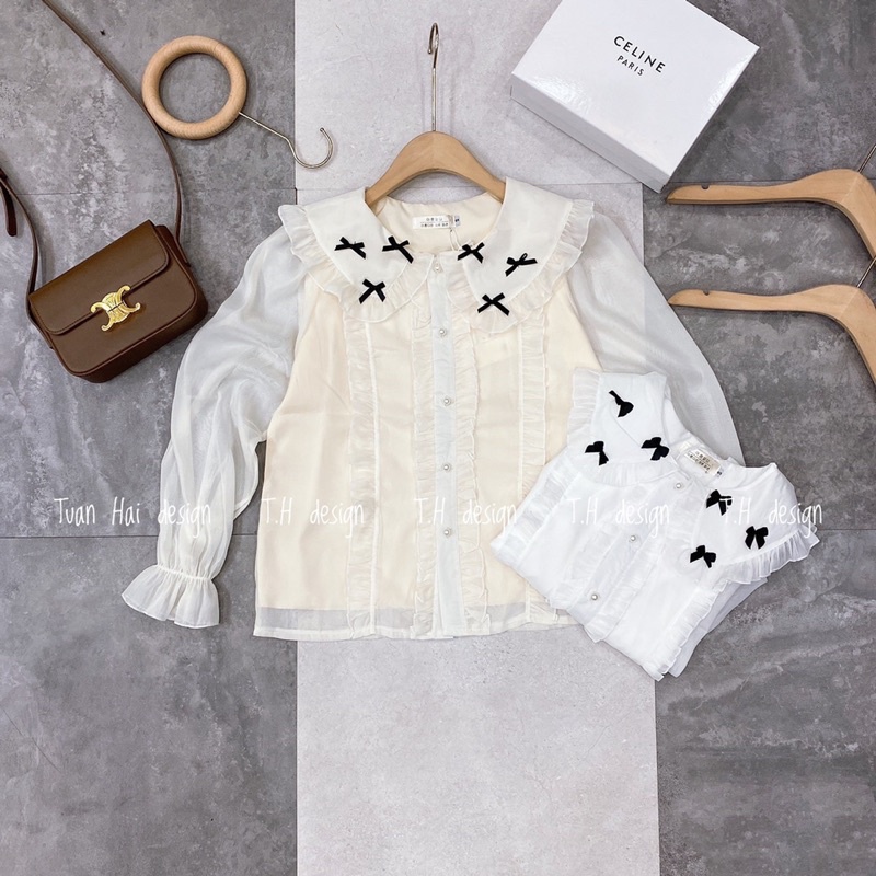 sơ mi đính nơ hot hit 2 màu sz:sm