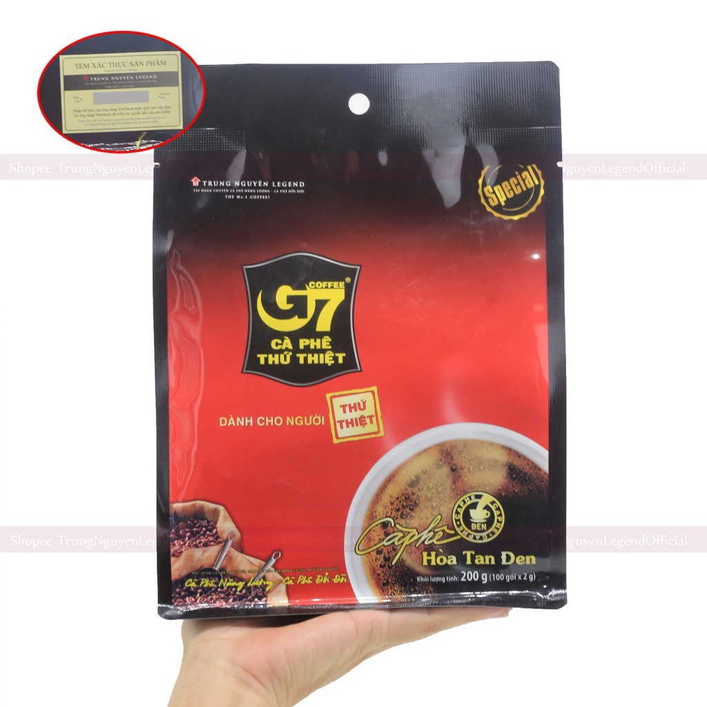 Cà Phê Trung Nguyên G7 Hòa Tan Đen. Bịch 100 Gói - 1 Gói 2 gram