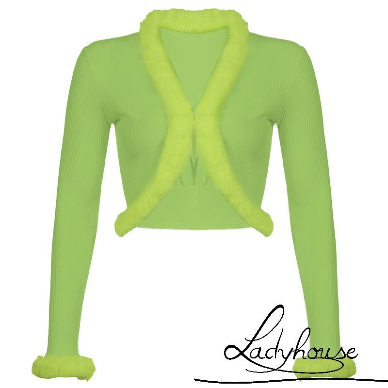 Áo croptop tay dài cổ chữ V màu sắc thời trang quyến rũ cho nữ