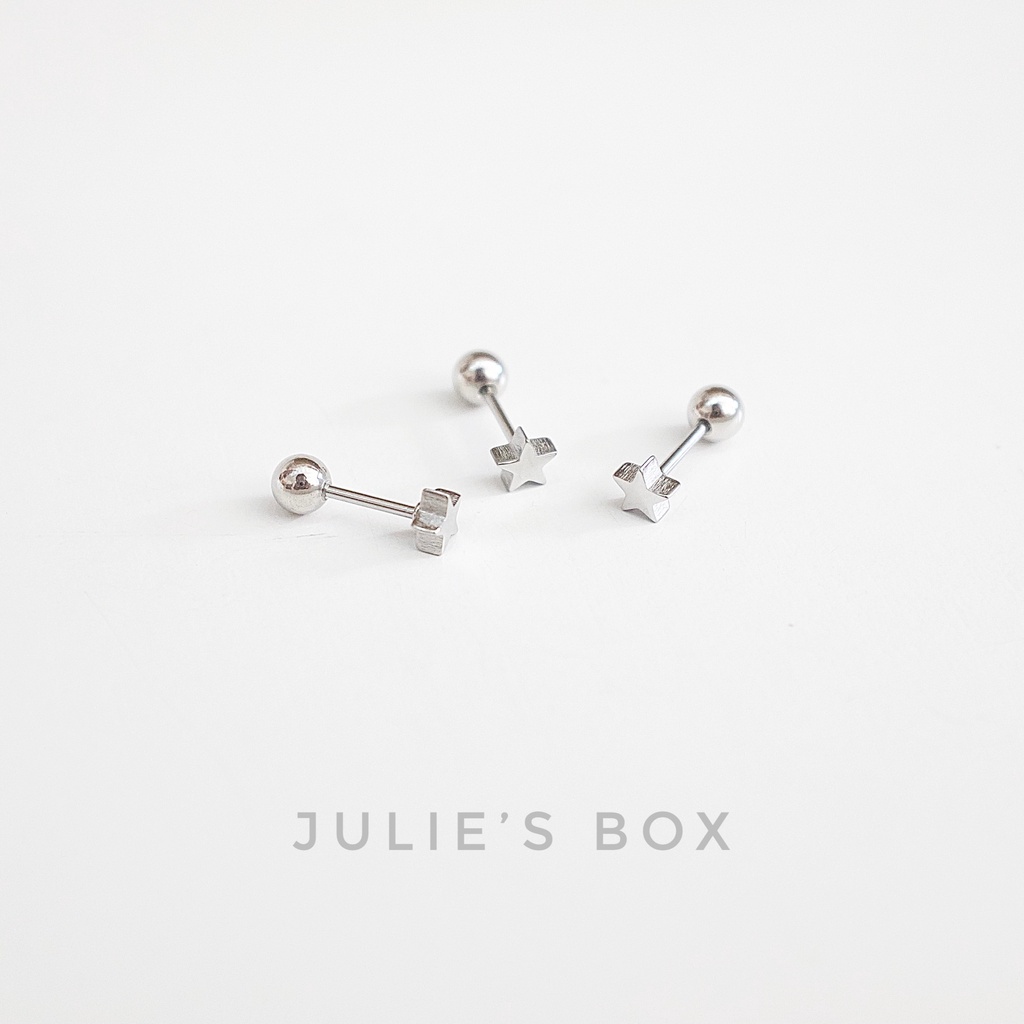 Khuyên Tai Titan Unisex Sát Tai Ngôi Sao Màu Bạc Bi Tròn Không Gỉ Sét Không Ngứa Không Đen julies box 66