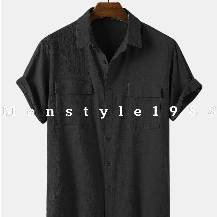 Áo sơ mi nam cổ bẻ chất vải đũi mặc hè thoáng mát có túi hộp