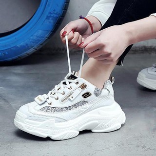 Giày thể thao nữ số 8 dây kéo trắng