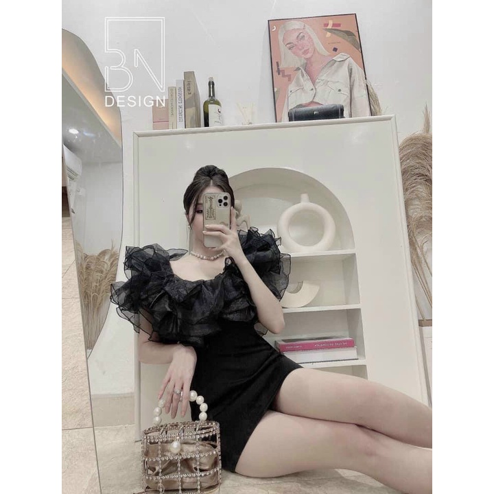 [ HÀNG BÁN CHẠY ] ĐẦM UMI PHỐI VOAN KIẾNG, REN NGỰC &amp; TAY, TAY TRỄ VAI GỢI CẢM, MÀU SẮC HIỆN ĐẠI, TAO NHÃ, MẶC SIÊU SANG