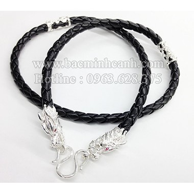 Dây da bện bọc đầu rồng bạc cho nam
