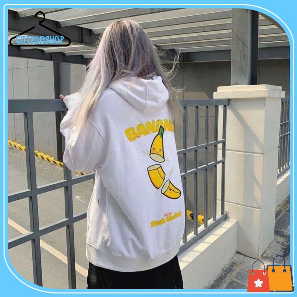 [Giá siêu rẻ] Áo khoác nỉ zip hoodie quả chuối, form rộng, có 2 phối màu đen trắng
