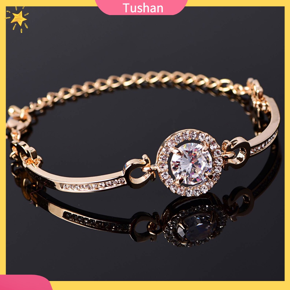 TUSH_Luxury Cubic Zirconia Inlaid Adjustable Chain Bracelet Bangle Women Jewelry Gift
