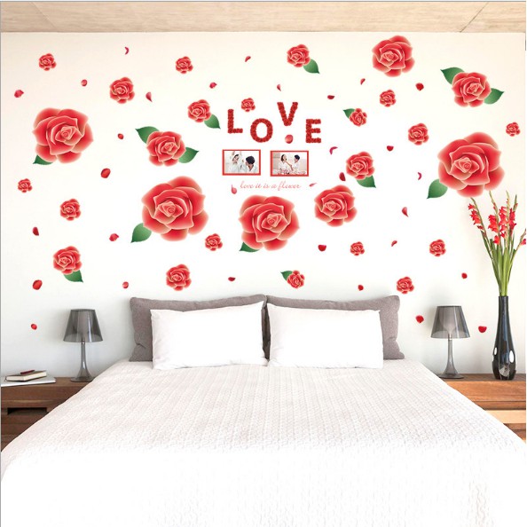 Decal trang trí tường - Bông Hoa Hồng đỏ rực lớn