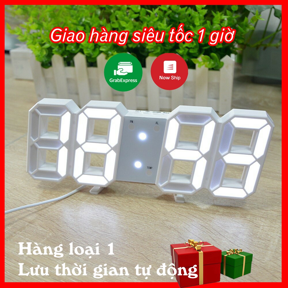 Đồng hồ báo thức điện tử treo tường, để bàn trang trí báo thức số tự động thay đổi độ sáng, tự động lưu giờ Minial LED3D