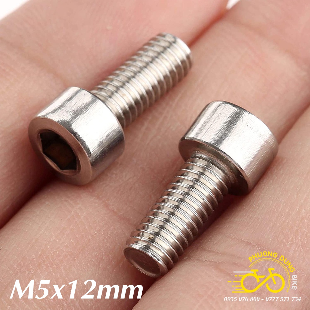 2 Ốc vít thép M5x12mm gắn cho gọng bình nước xe đạp