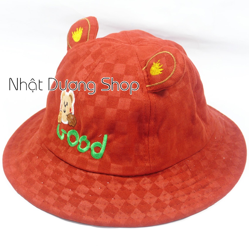 Nón bucket ,nón tai bèo trẻ em hình gấu dễ thương - chât liệu vải nhung mềm mại tạo cảm giác cho bé