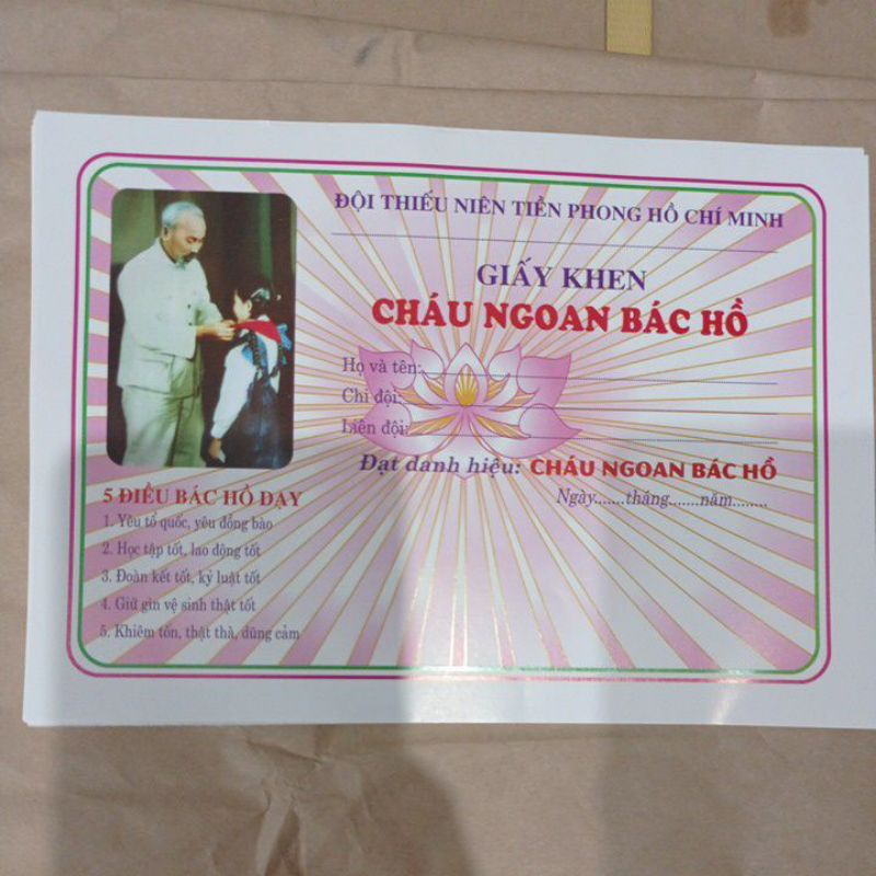 Giấy khen cháu ngoan bác hồ