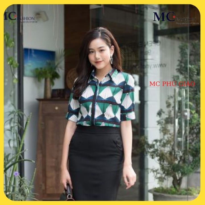 Áo Sơ Mi Tay Lỡ Họa Tiết Công Sở Mc Fashion Màu Xanh A601