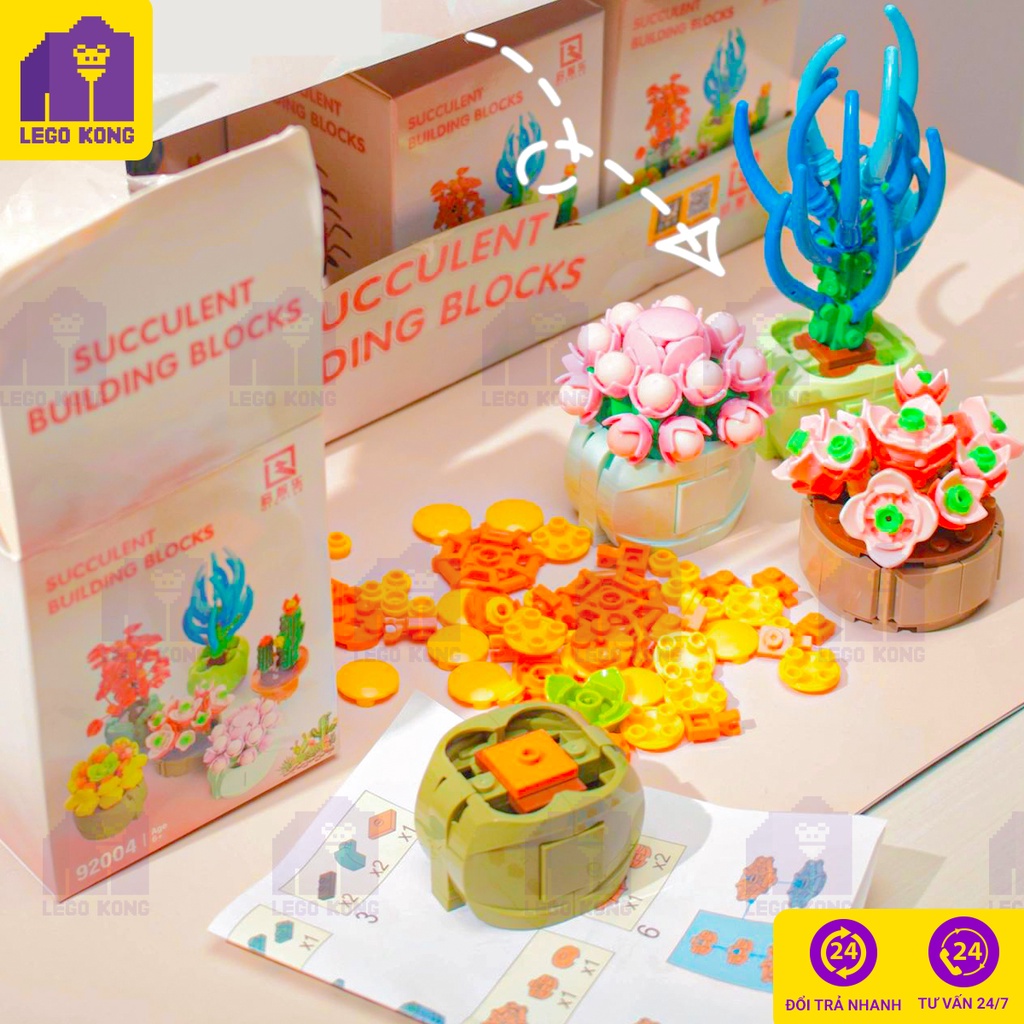 Đồ chơi lắp ráp lego chậu cây sen đá xếp hinh hoa xương rồng làm quà sinh nhật decor phòng học bàn làm việc