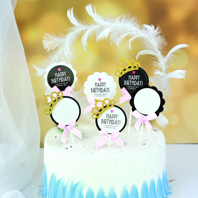 Set 5 cây vương miện tròn HPBD - trang trí bánh kem