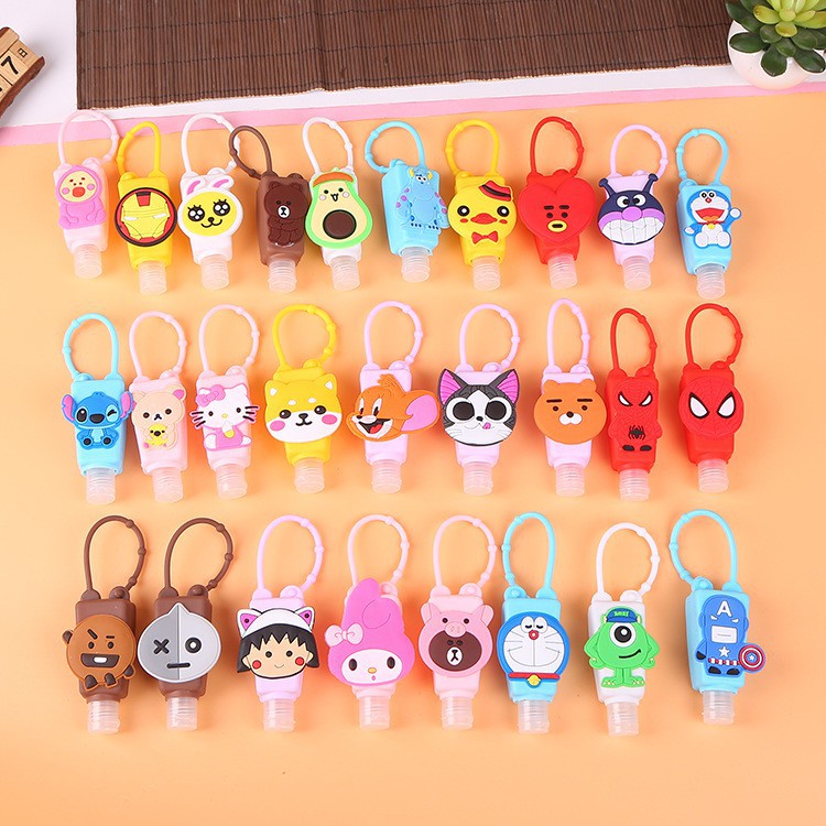 Chai 30ml Đựng Nước Rửa Tay Kèm Móc Treo Silicon Họa Tiết Hoạt Hình Siêu Cute