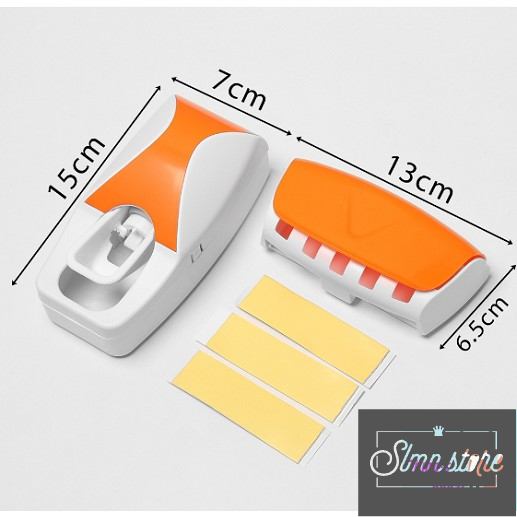 Bộ treo bàn chảy đánh răng kèm nặn kem tự động tiện lợi SKY. Treo bàn chảy gắn tường tự động. Slmn_Nankem_sky