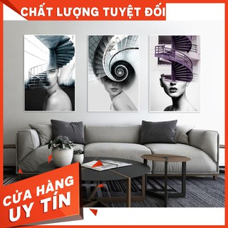 Bộ khung tranh treo tường, Bộ 3 tranh canvas ba cô gái trừu tượng nghệ thuật