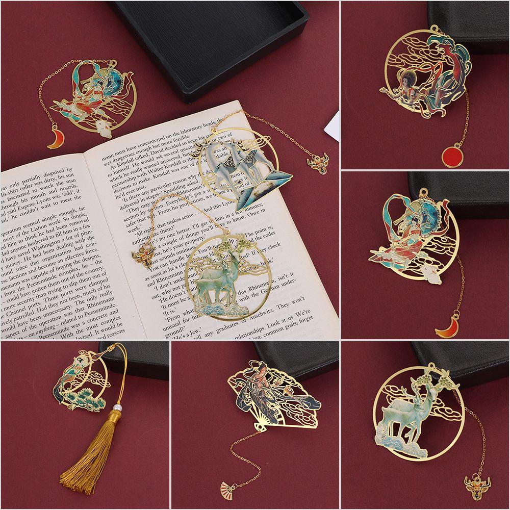 Thẻ Đánh Dấu Sách Bằng Đồng Thau Màu Cầu Vồng Phối Tua Rua Phong Cách Trung Hoa