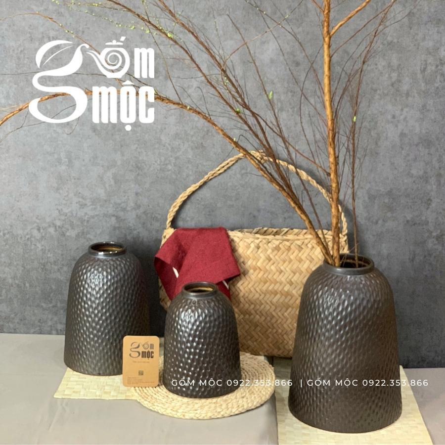 Trọn bộ Lọ hoa chuông gốm Bát Tràng cắm hoa Tết đào, tuyết mai, mận.