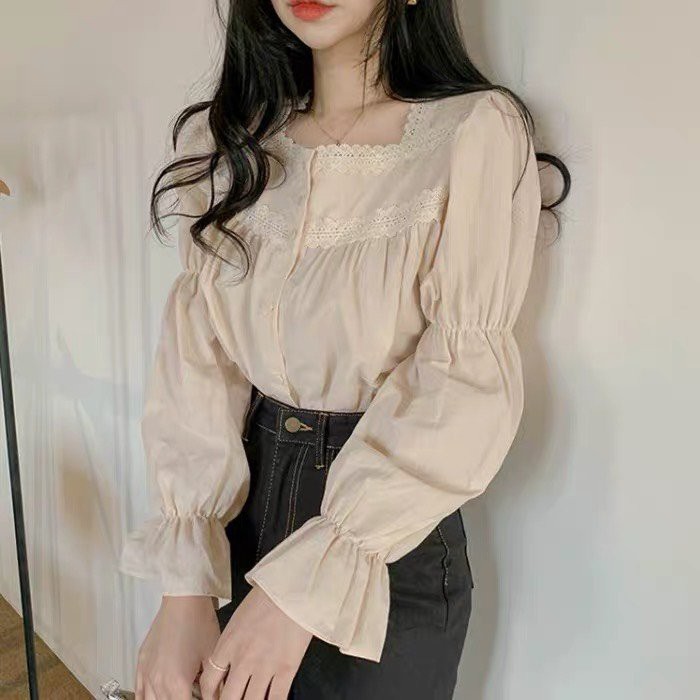 Áo viền ren cổ vuông siêu đep - lanang_vn