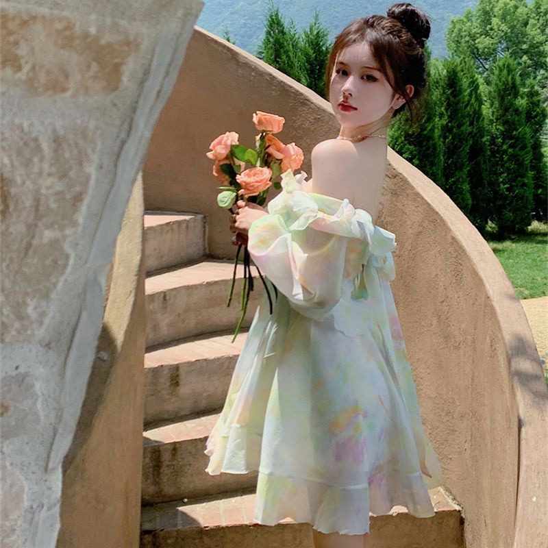 Váy babydoll Đầm Tay Dài Cổ V Thời Trang Mùa Thu Phong Cách Mới Cho Nữ