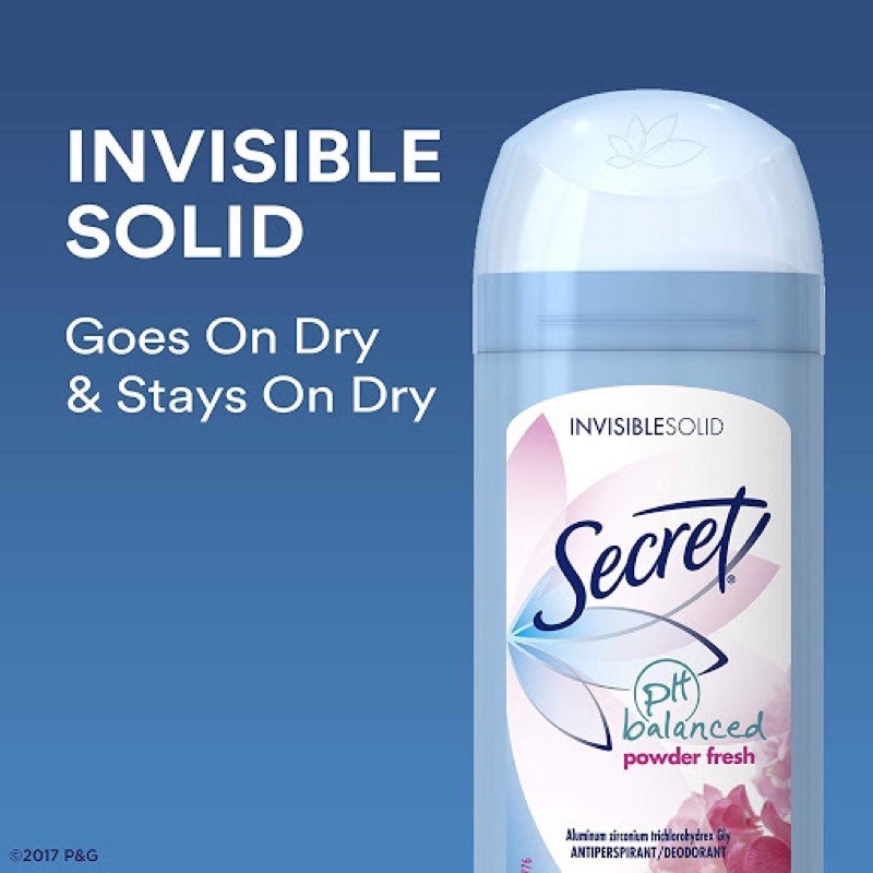 Lăn sáp khử mùi nữ Secret 73g Powder Fresh Invisible solid ngăn mồ hôi - Mỹ Cam Kết Chính Hãng