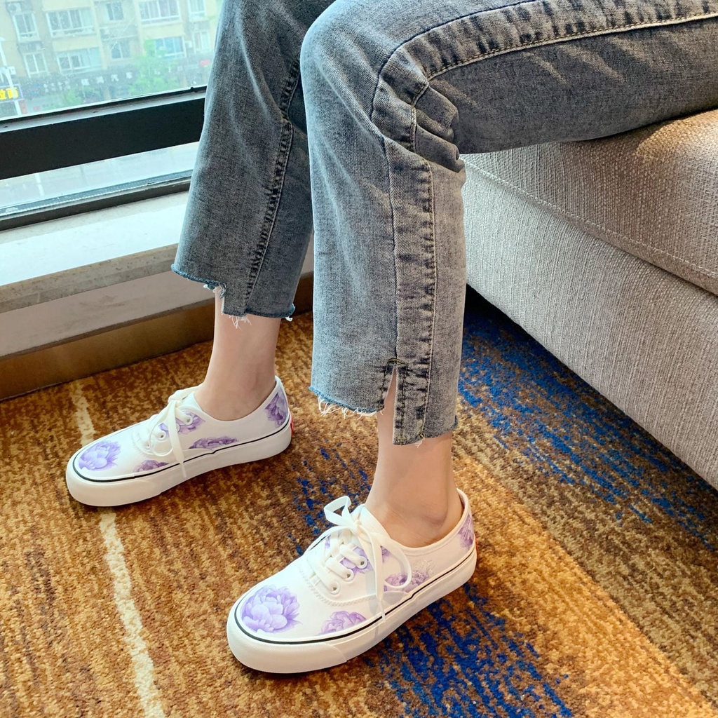 Giày Thể Thao Nữ Ulzzang Vintage, Giày Vải Canvas Graffiti Họa Tiết Hoa Mẫu Đơn Basic Hàn Quốc Street Style-classy_shoes