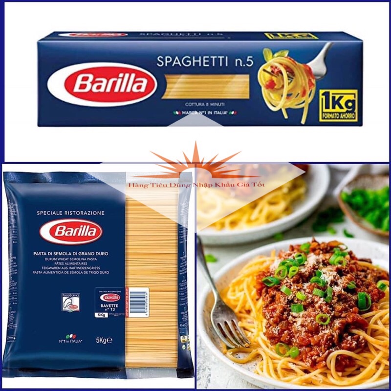 Mì Ý Spaghetti Barilla Hộp 1Kg-Mì Ý Sợi Số 3-5-13 Các cỡ (Vừa-Trung-Đại) Barilla Sợi Dẹt Đóng Hộp Cao Cấp Nhập Khẩu Ý