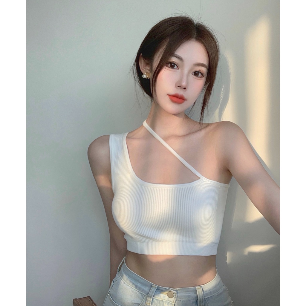 QKOOLE  Áo crop top Hai Dây Màu Sắc Đơn Giản Thời Trang Hàn Quốc Cho Nữ