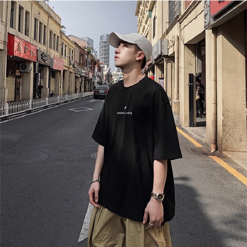 Áo Thun Tay Ngắn Cổ Tròn Dáng Rộng In Chữ Phong Cách Nhật Bản Thời Trang Cho Nam Size S-8XL